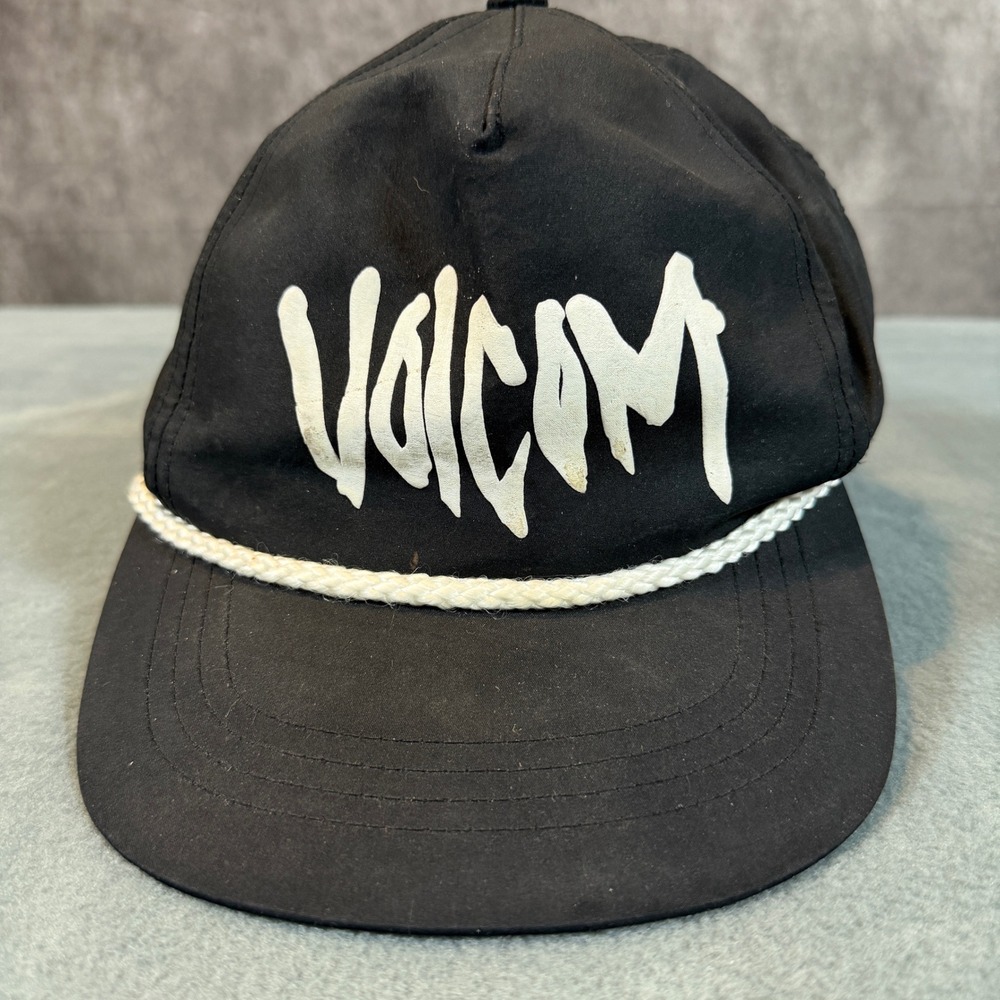 Volcom Mens Black Script Logo Rope Snapback Hat Adjustable Baseball Cap
